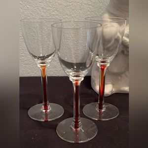 3  Morgantown Octave Red cordial glasses.